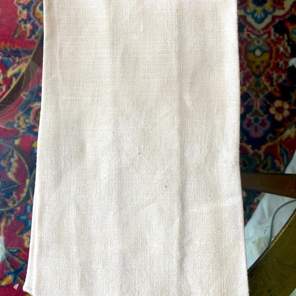 Pastel blue s d pink cross stitch embroidered fingertip towel  linen 1960s. - Picture 4 of 6